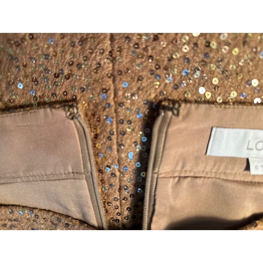 Ann Taylor LOFT Light Brown Mini Skirt With Gold Sequins Sz-6 Flirty, Unique Fun - Picture 14 of 16